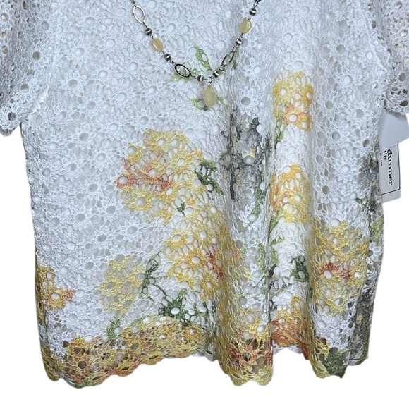 Alfred Dunner Charleston Short Sleeve Floral Lace Necklace Top Sze PM NWT - Picture 6 of 14